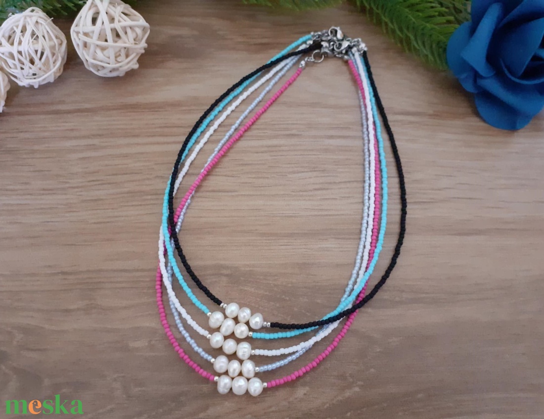 Tenyésztett gyöngy nyaklánc - Choker nyaklánc - ékszer - nyaklánc - gyöngyös nyaklánc - Meska.hu