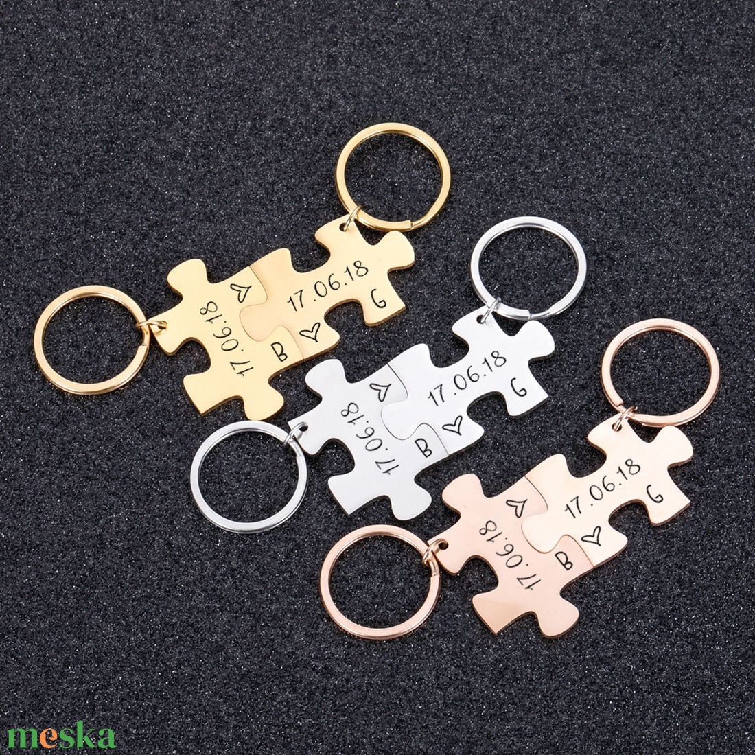 Páros puzzle kulcstartó saját dátummal monogramal - táska & tok - kulcstartó & táskadísz - kulcstartó - Meska.hu