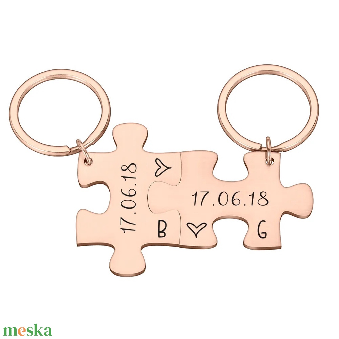 Páros puzzle kulcstartó saját dátummal monogramal - táska & tok - kulcstartó & táskadísz - kulcstartó - Meska.hu