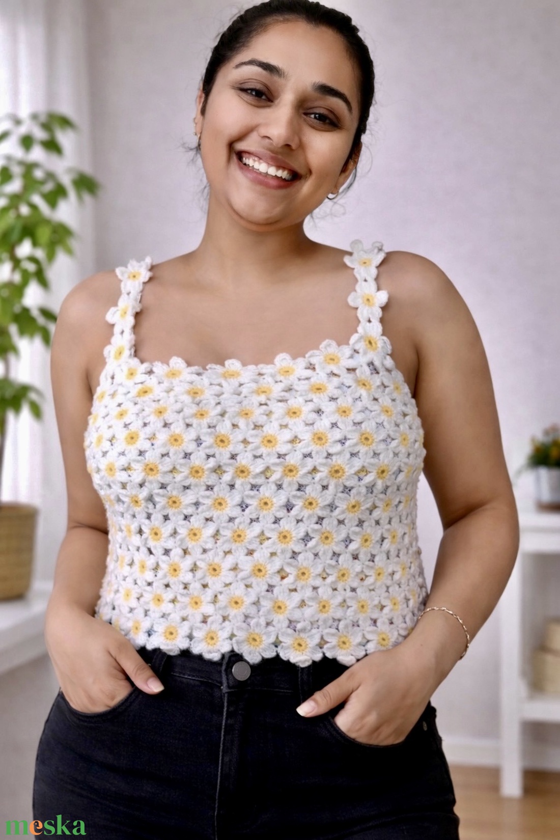 Margaréta felső � horgolt virágmintás nyári top - ruha & divat - női ruha - top - Meska.hu