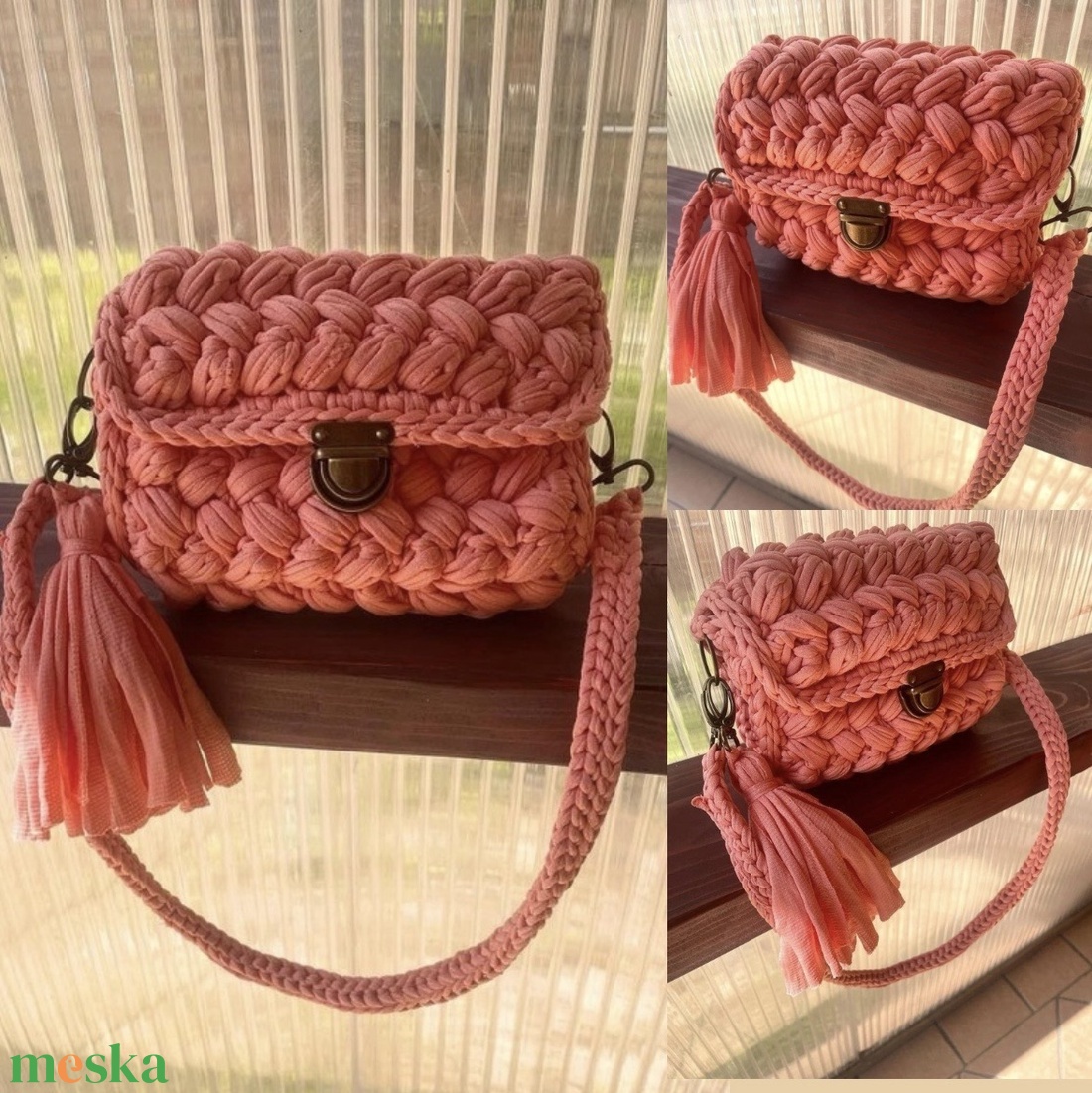 Horgolt női táska � kézzel készült keresztpántos táska - Melánia - táska & tok - kézitáska & válltáska - kézitáska - Meska.hu