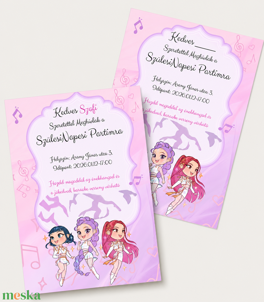 Mesebeli születésnapi meghívók - K-Pop Démonvadászok, Unicornis - otthon & életmód - papír, írószer - meghívó - születésnapi meghívó - Meska.hu