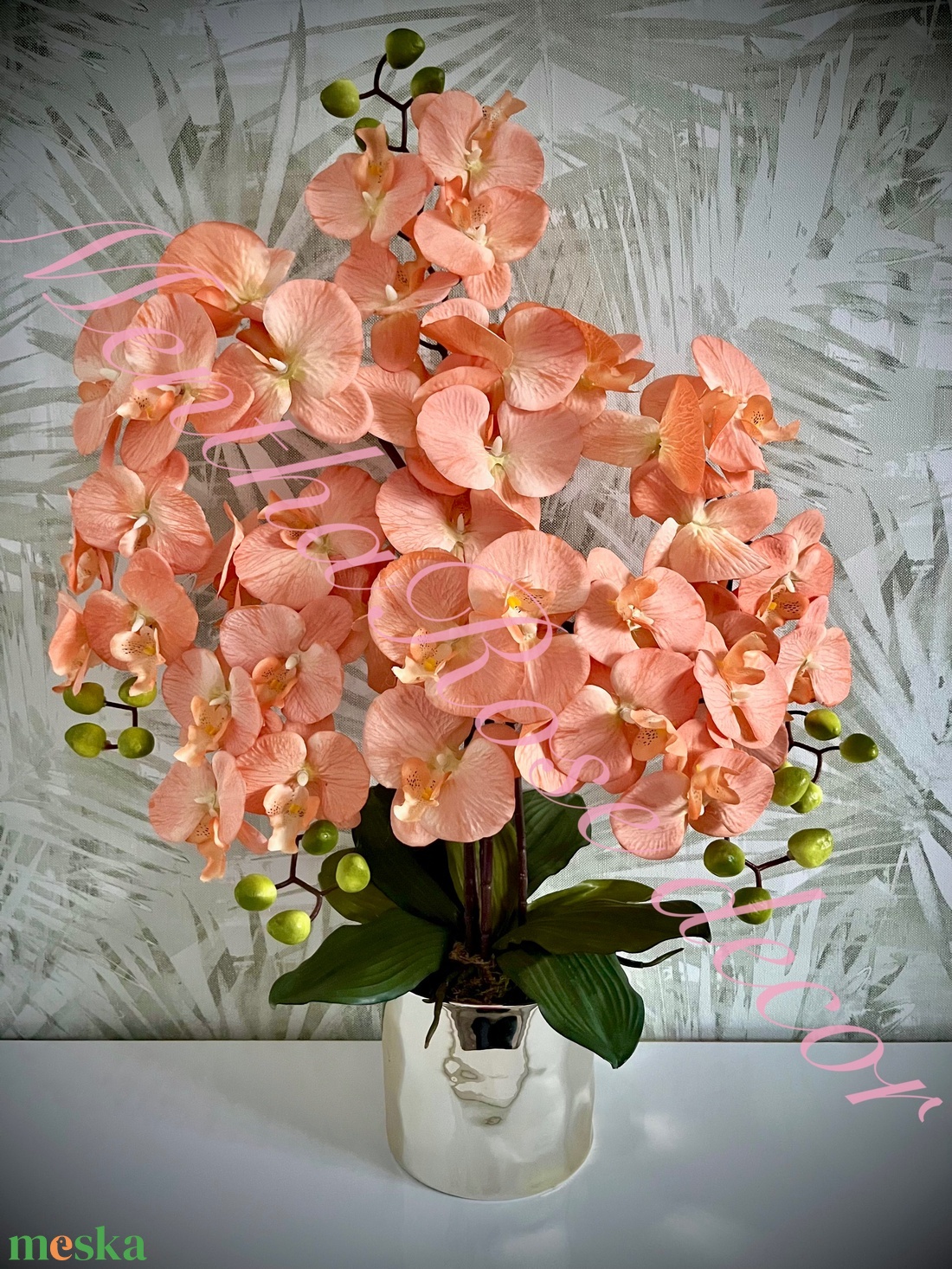 Barack színű orchidea kaspóban - otthon & életmód - virágdekoráció - virágdíszek - virágdísz kaspóban - Meska.hu