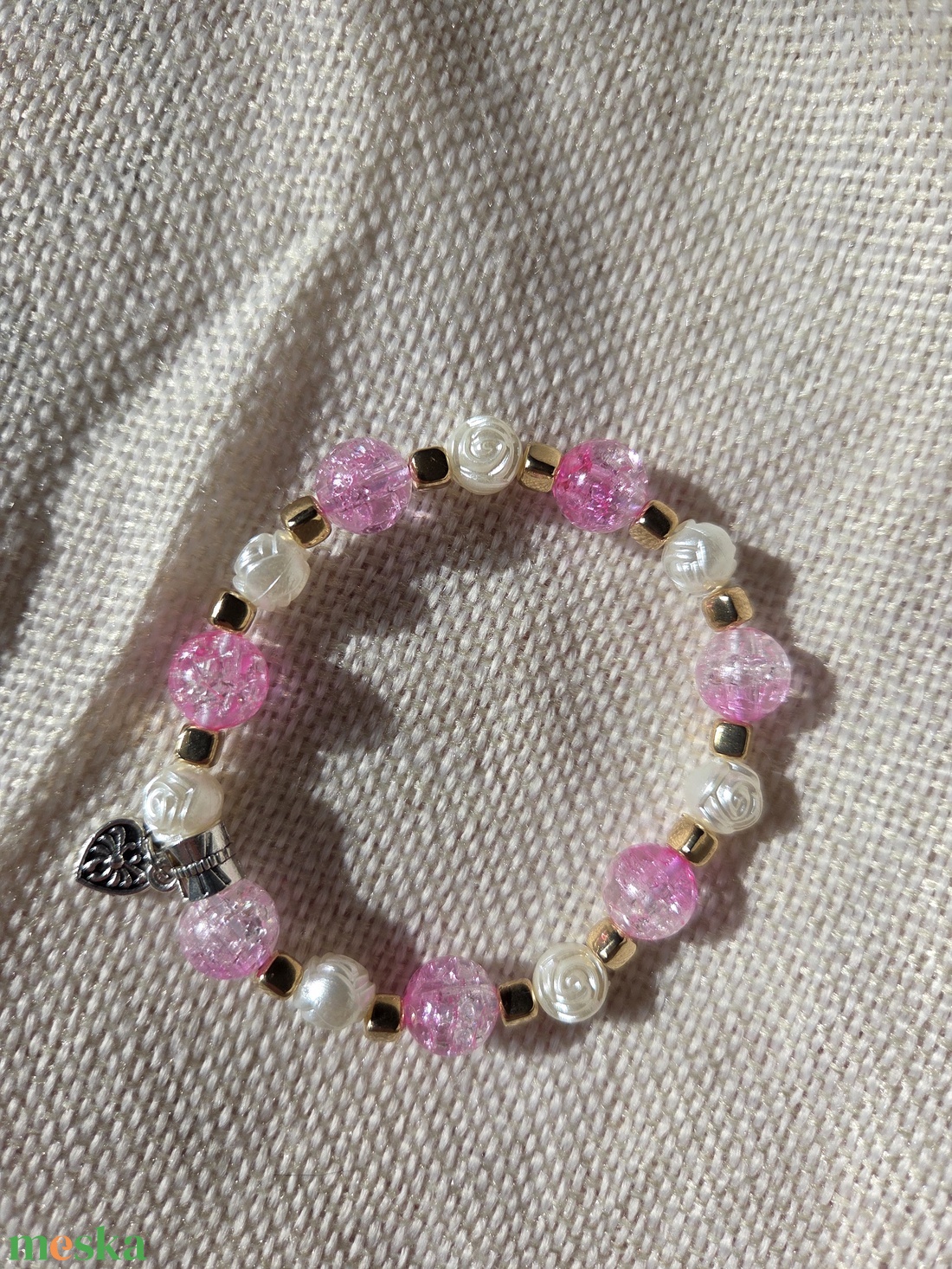 Rózsaszín ragyogás-gyöngy karkötő - ékszer - karkötő - gyöngyös karkötő - Meska.hu