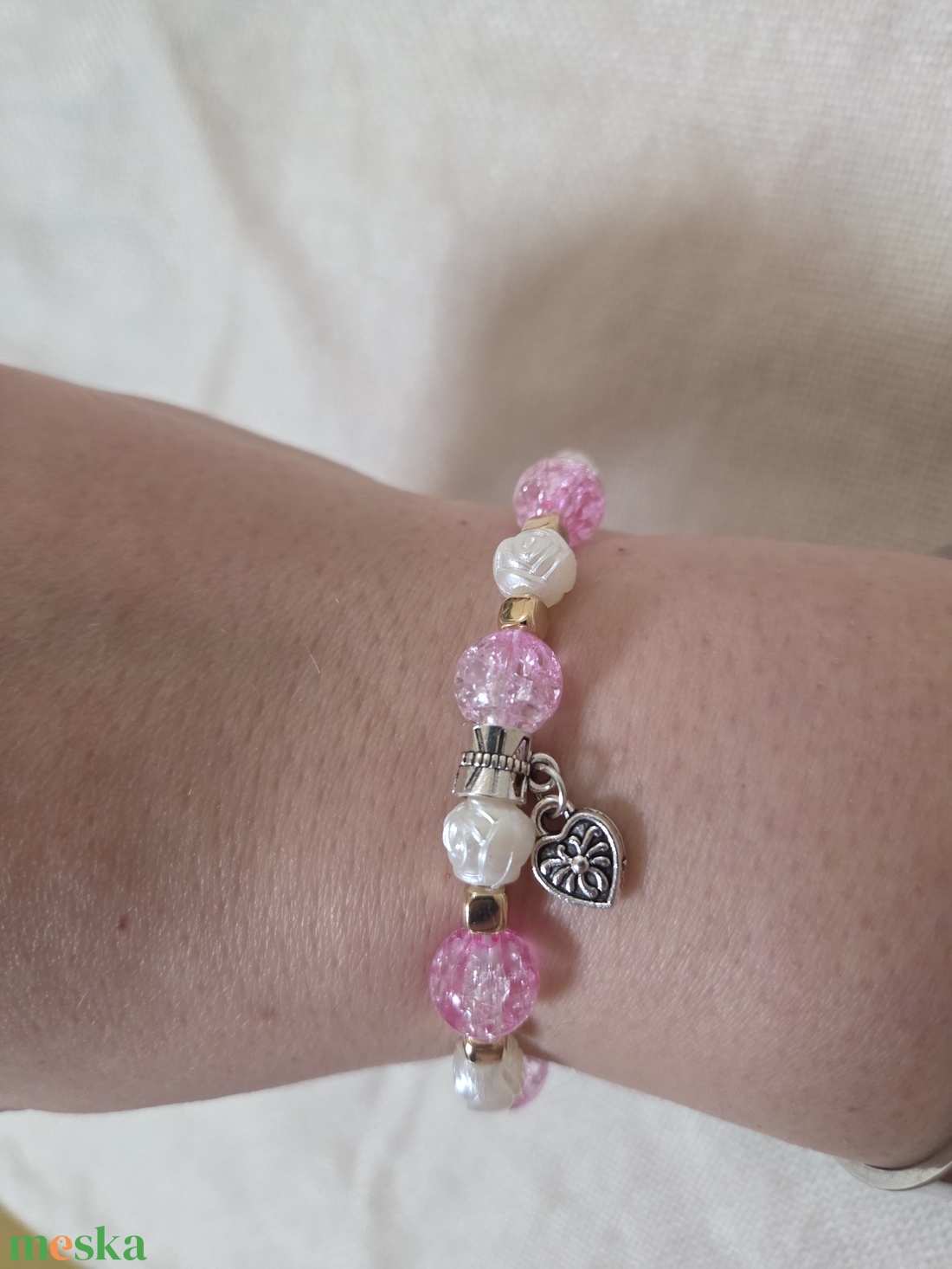 Rózsaszín ragyogás-gyöngy karkötő - ékszer - karkötő - gyöngyös karkötő - Meska.hu