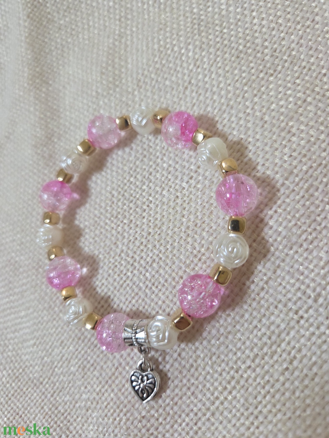 Rózsaszín ragyogás-gyöngy karkötő - ékszer - karkötő - gyöngyös karkötő - Meska.hu
