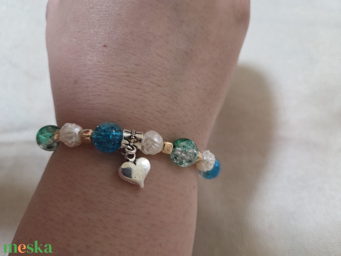 Zöld-kék tavaszi frissesség -gyöngy karkötő - ékszer - karkötő - gyöngyös karkötő - Meska.hu