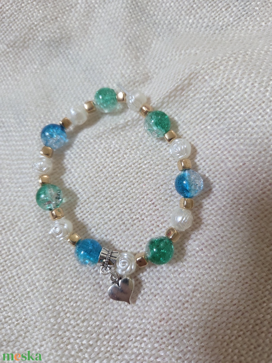 Zöld-kék tavaszi frissesség -gyöngy karkötő - ékszer - karkötő - gyöngyös karkötő - Meska.hu
