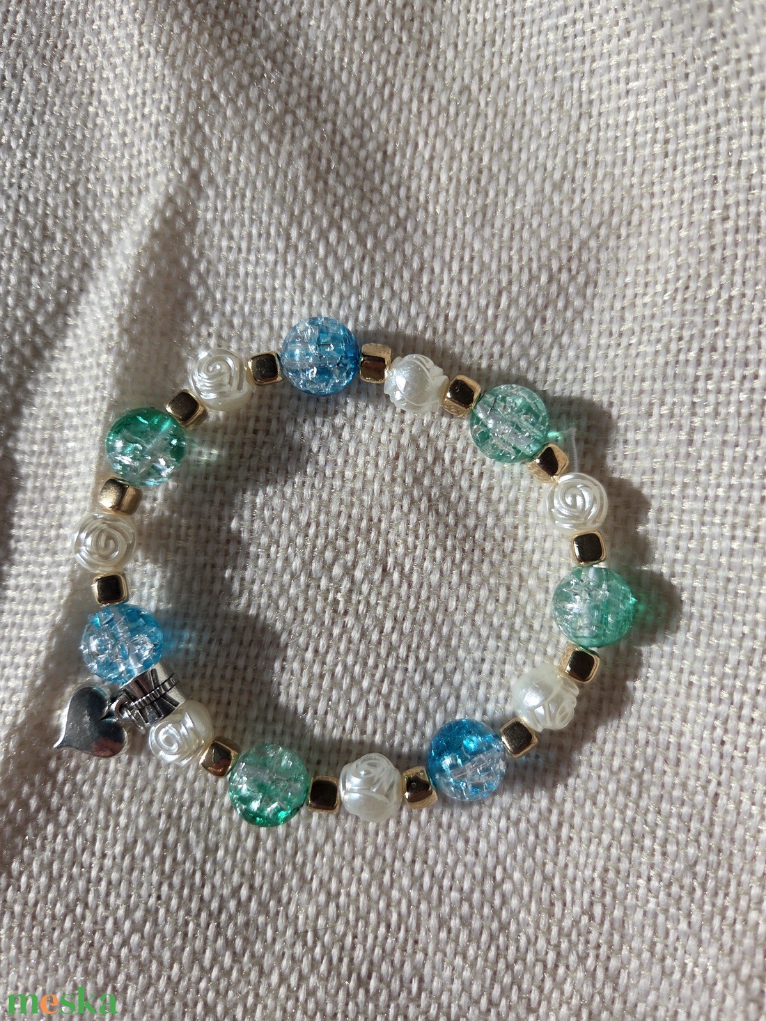 Zöld-kék tavaszi frissesség -gyöngy karkötő - ékszer - karkötő - gyöngyös karkötő - Meska.hu