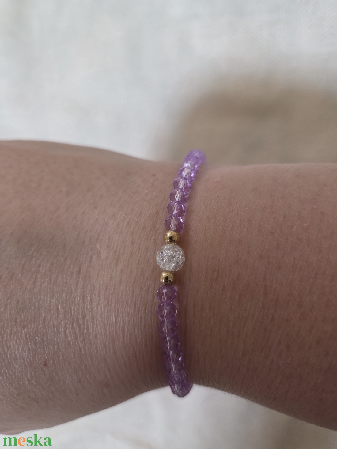 Lila elegáns karkötő  - ékszer - karkötő - gyöngyös karkötő - Meska.hu