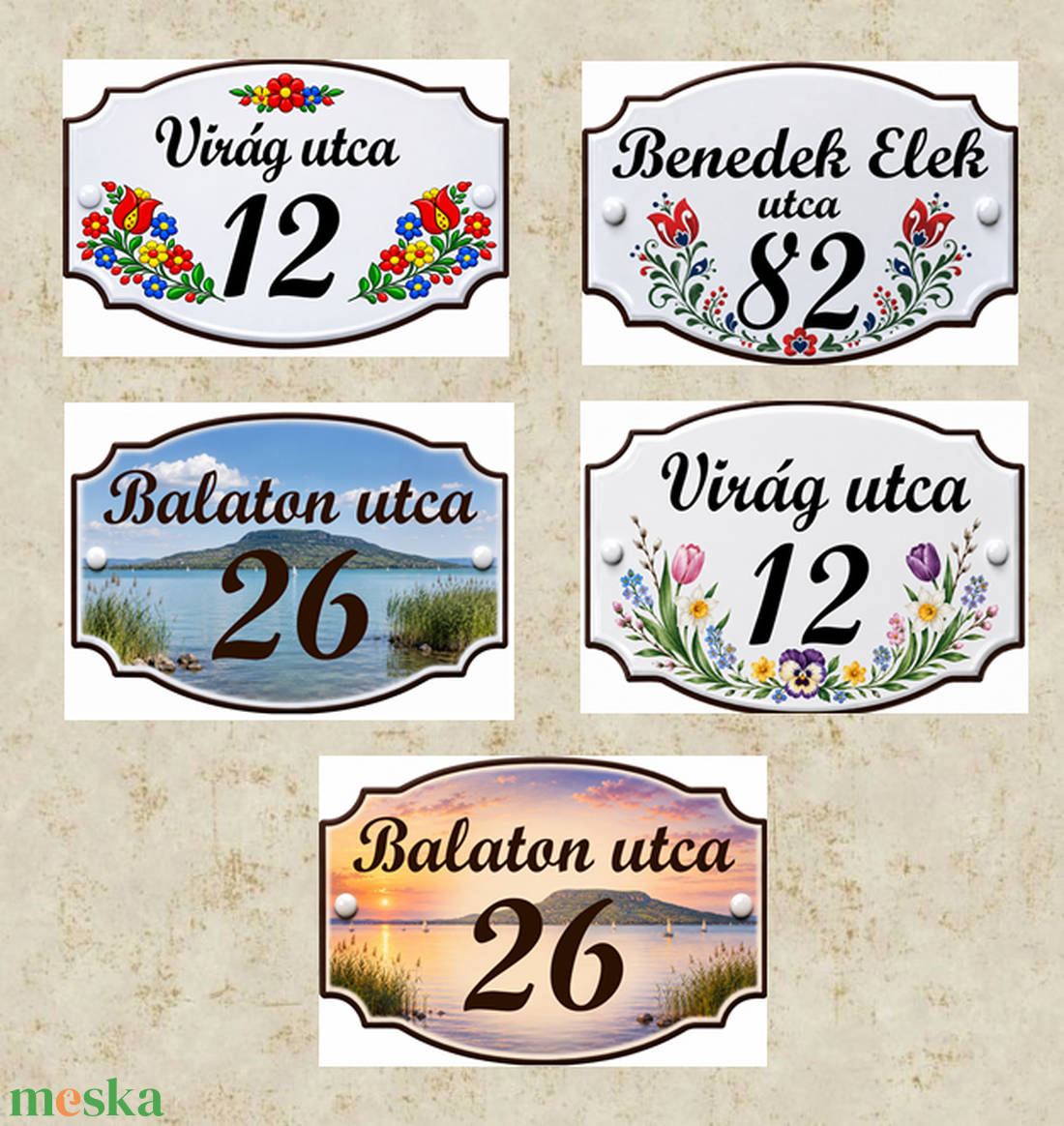 Tűzzománc házszám tábla. Mintatábla, ötletek erre a formára. - otthon & életmód - ház & kert - házszám - Meska.hu