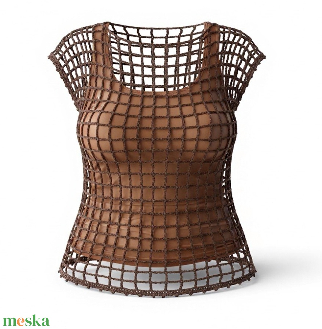 horgolt hálós, ujjatlan felső  - ruha & divat - női ruha - tunika - Meska.hu