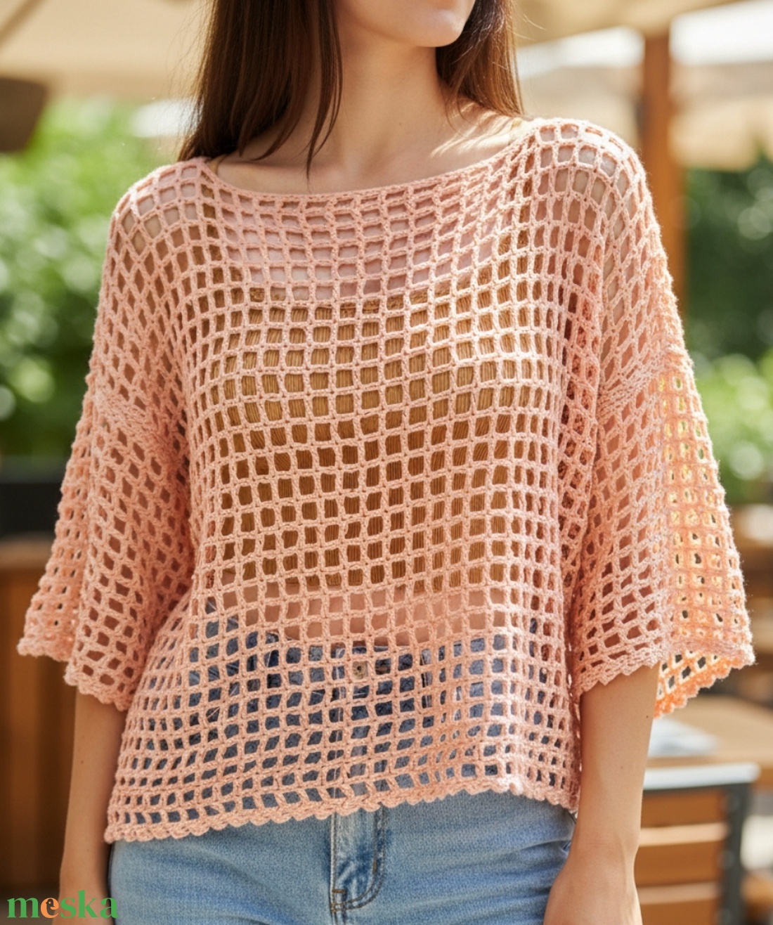 horgolt hálós, hosszú ujjú felső  - ruha & divat - női ruha - póló, felső - Meska.hu
