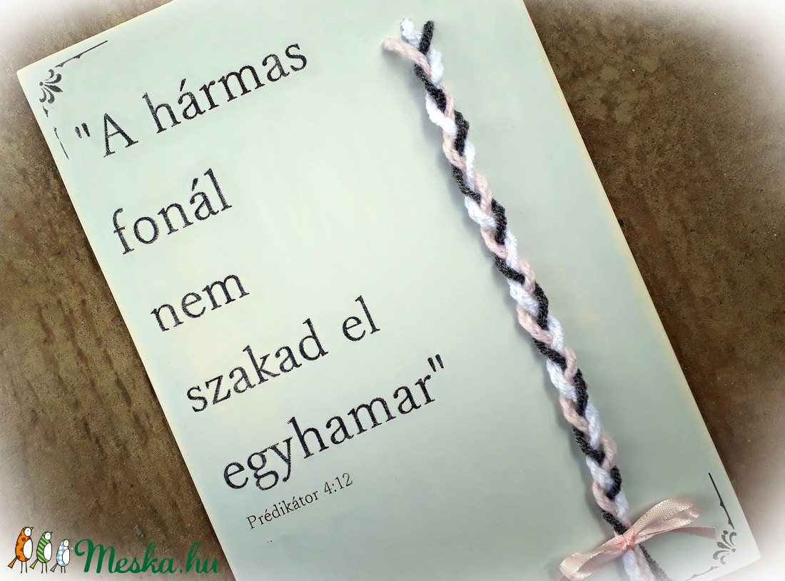 Kötélceremónia, esküvő ,egyházi, polgári ceremónia, világos szürke,fa szöveges falikép, nászajándék,szerelem, életfonal -  - Meska.hu