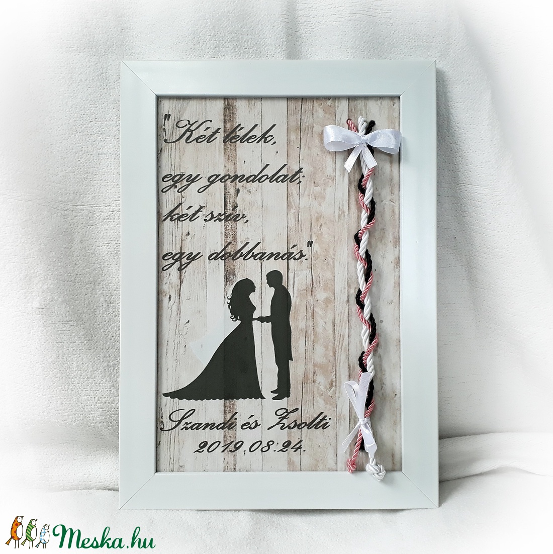Kötélceremónia, esküvő ,egyházi, polgári ceremónia, fehér keretes szöveges falikép,asztali kép,nászajándék,életfonal -  - Meska.hu