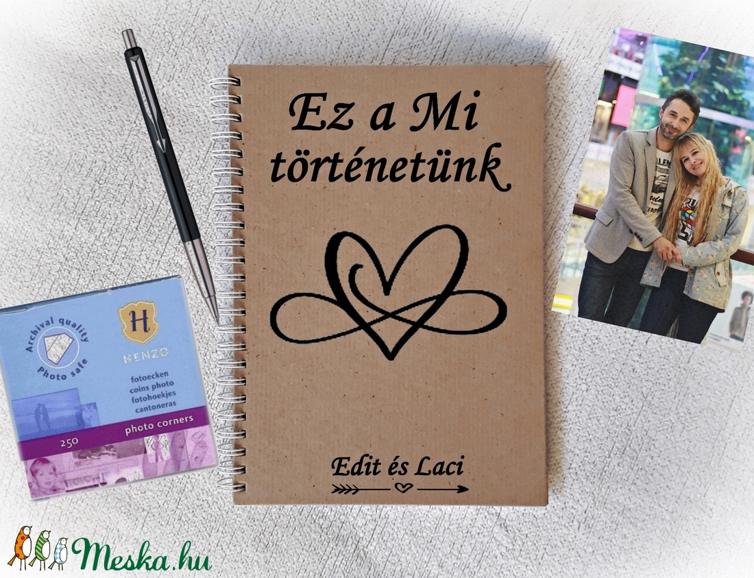 Szerelmes fényképalbum, napló, könyv rusztikus stílusban-  A5 méret, Valentin nap,házassági évforduló, eljegyzé -  - Meska.hu