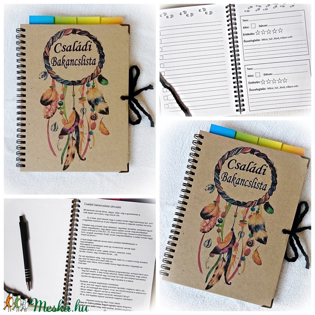 Családi bakancslista napló,nyomtatott lapokkal,ajándék golyóstollal,álomfogó,füzet, jegyzetfüzet,rusztikus ,A5 méret 2. - karácsony - karácsonyi ajándékozás - Meska.hu