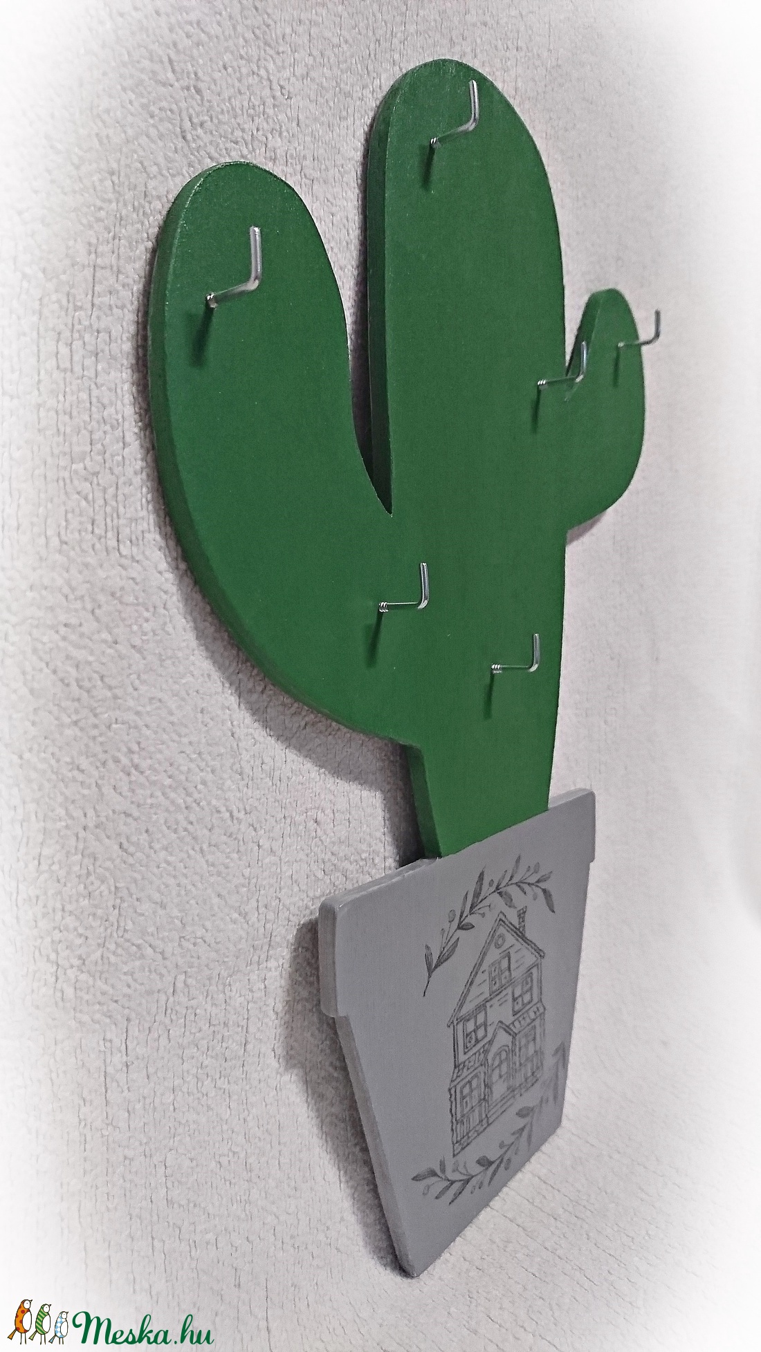 Kaktusz cserépben fali kulcstartó-fa, 33x22 cm, fogas - otthon & lakás - bútor - Meska.hu