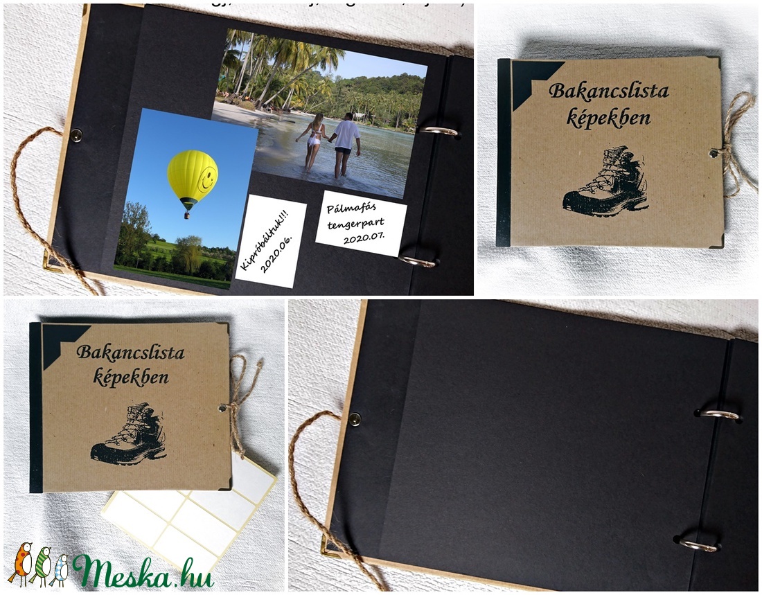 Bakancslista beragasztós fényképalbum,rusztikus stílusban, gyűrűs mappa, fekete lapokkal, fotó album - otthon & életmód - papír, írószer - album & fotóalbum - Meska.hu