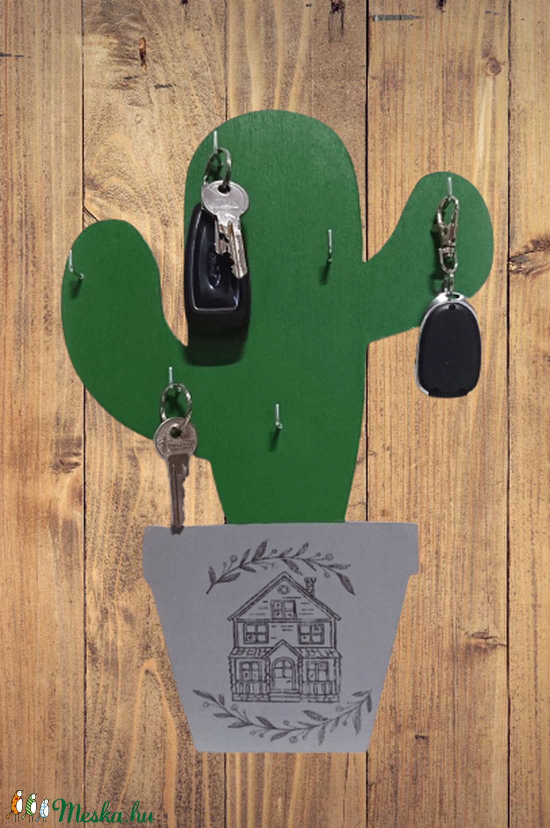 Kaktusz cserépben fali kulcstartó-fa, 33x22 cm, fogas - otthon & lakás - bútor - Meska.hu
