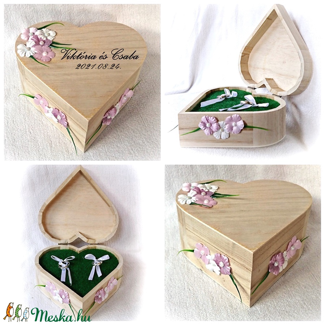 Szív alakú gyűrűtartó natúr fadoboz, esküvő - esküvő - kiegészítők - gyűrűtartó & gyűrűpárna - Meska.hu