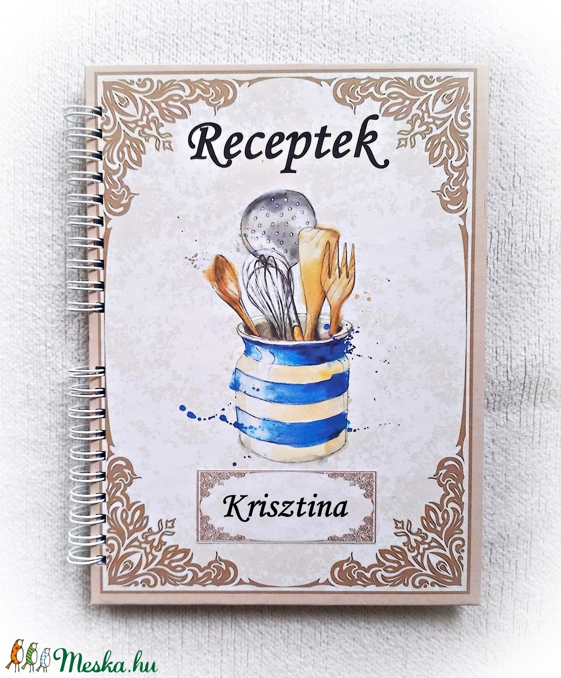 Receptes füzet, névre szóló felirattal kérhető, nyomtatott lapokkal, jegyzetfüzet, rusztikus régies, - A5 méret, könyv - karácsony - karácsonyi sütés-főzés - Meska.hu