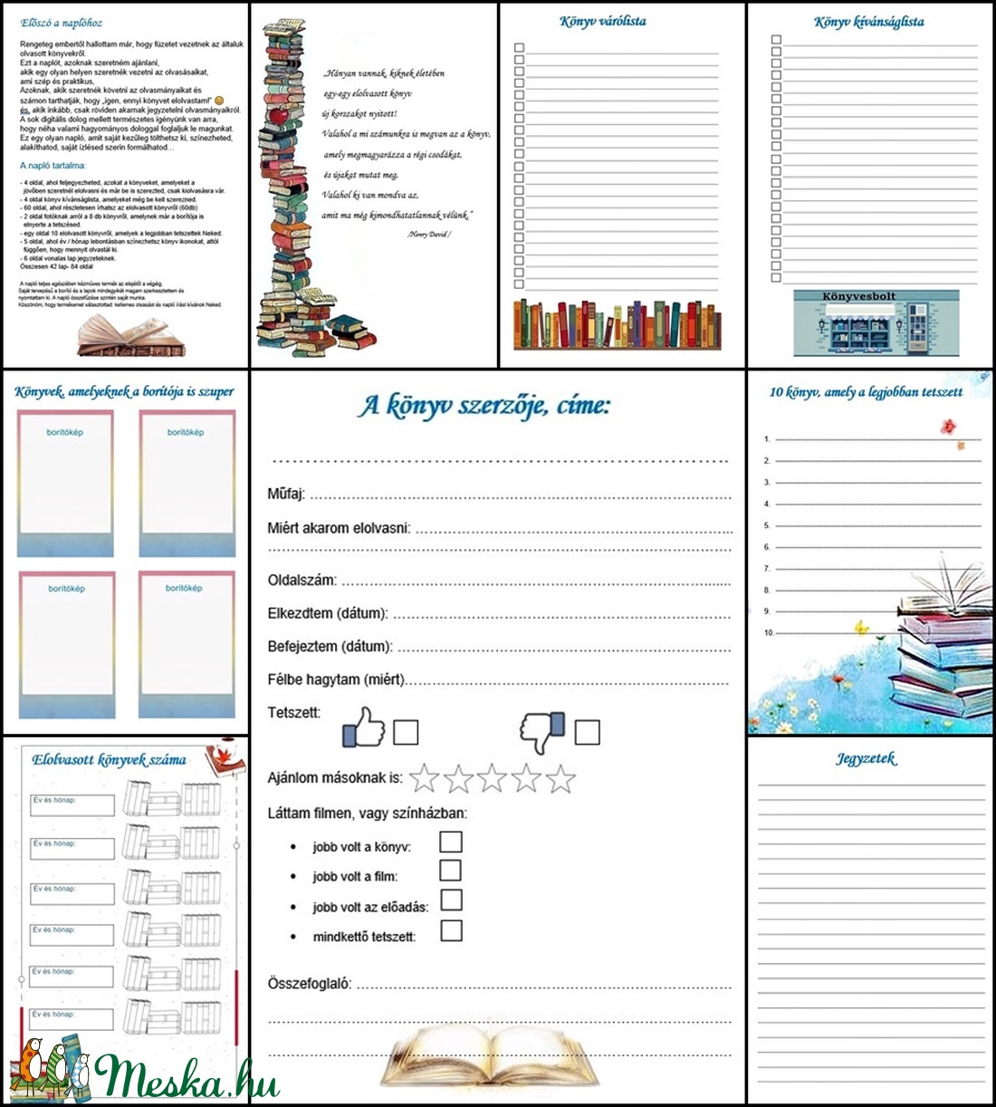 Bakancslista könyv imádóknak, olvasni szeretőknek. Napló, jegyzetfüzet, színes nyomtatott lapokkal - otthon & életmód - papír, írószer - jegyzetfüzet & napló - Meska.hu