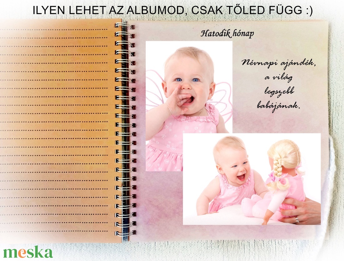Lányos baba beragsztós fényképalbum,nyomtatott és mintás lapokkal,névvel,keresztelő, névadó, babalátogatás, gyermekáldás - otthon & életmód - papír, írószer - album & fotóalbum - Meska.hu