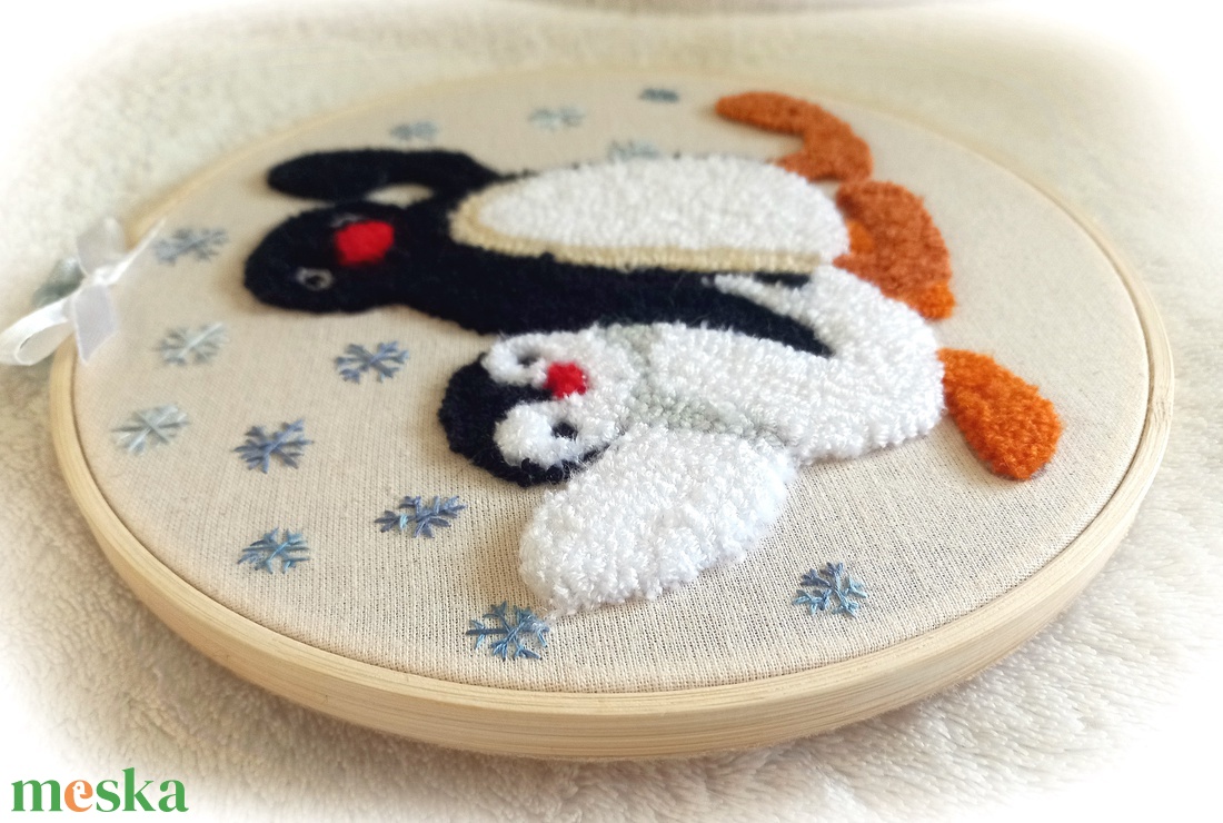 Pingu és kistestvére Pinga, gyerekszoba falikép  - hópelyhekkel - otthon & életmód - babaszoba, gyerekszoba - babaszoba dekoráció - Meska.hu