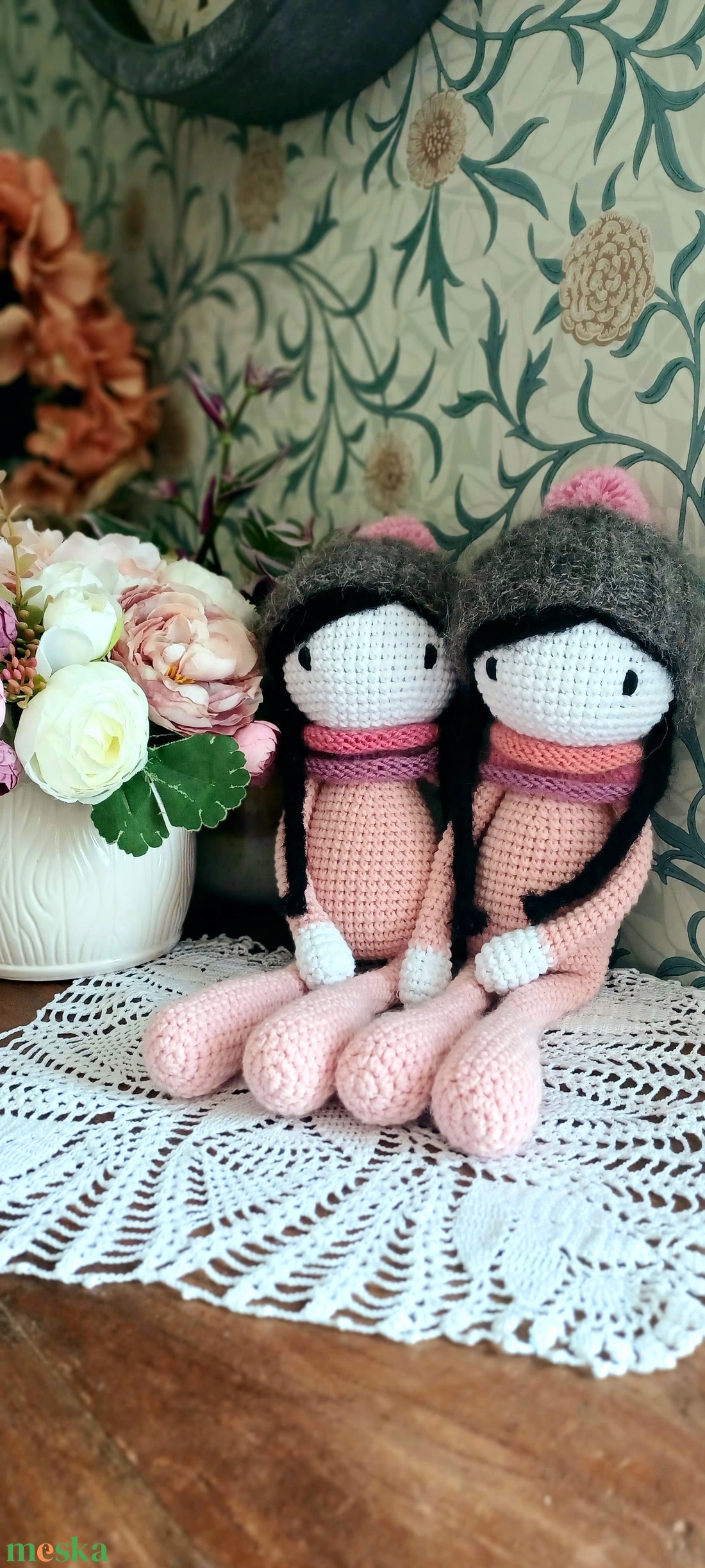 Vintage nagy méretű amigurumi iker babák - játék & sport - plüssállat & játékfigura - ember - Meska.hu