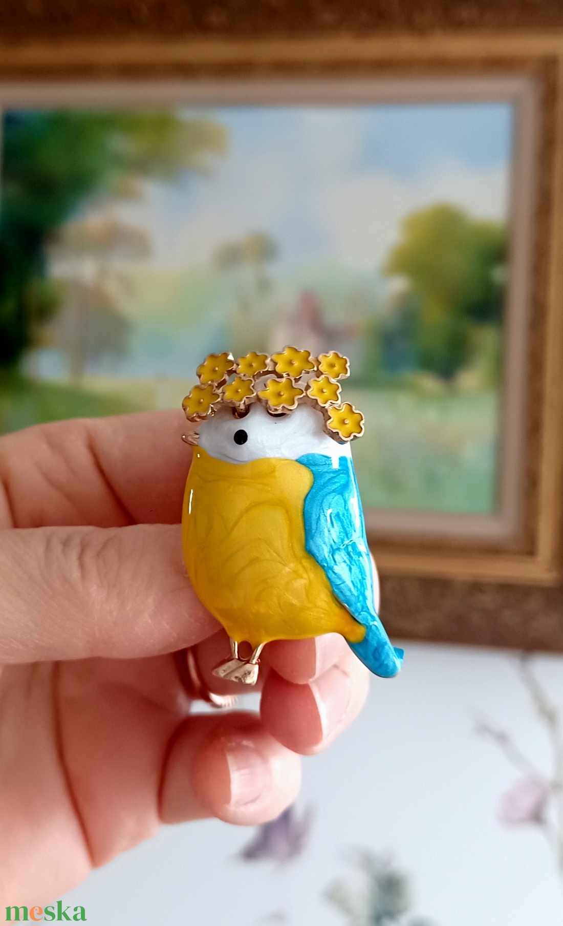 Gyönyörű zománcozott madárka kitűző  - ékszer - kitűző és bross - Meska.hu