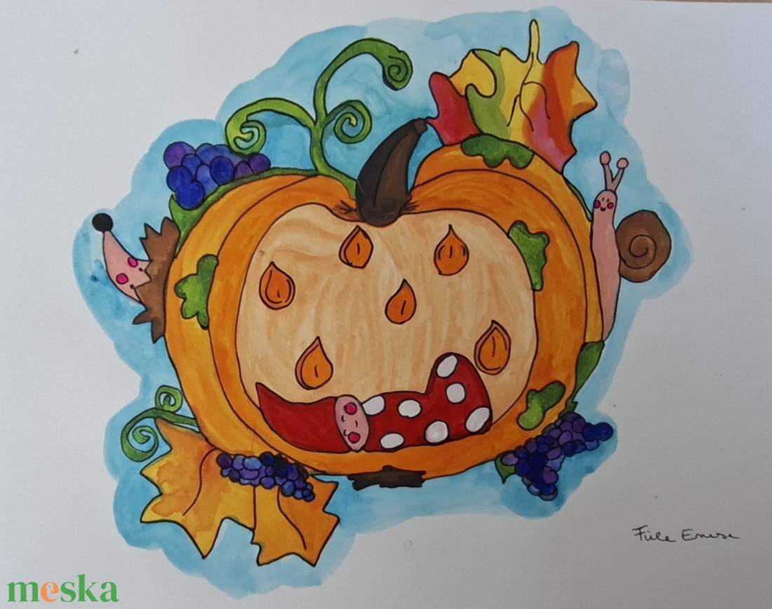 Őszi kép alvó manóval! - művészet - grafika & illusztráció - művészi nyomat - Meska.hu