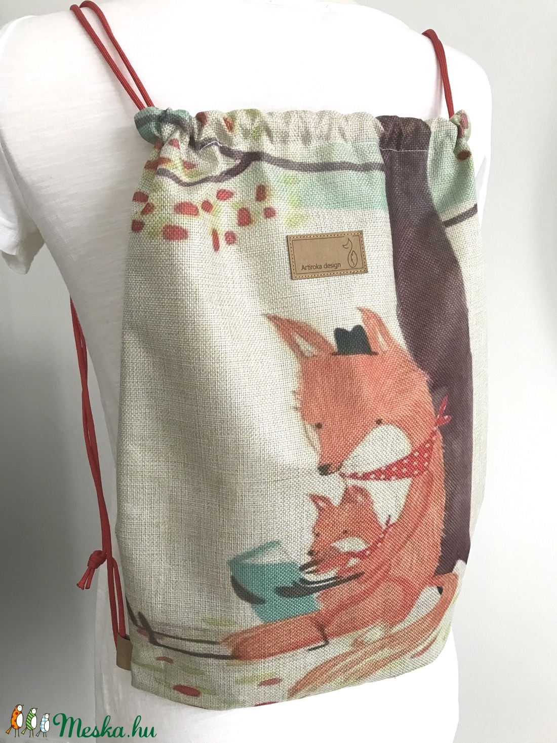 Róka mintás gymbag hátizsák, ovis zsák, edzéshez, sporthoz, kiránduláshoz - Artiroka design -  - Meska.hu