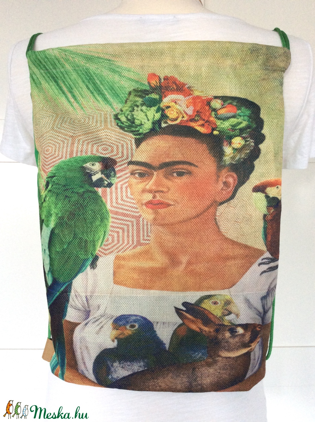 Egyedi, Frida Kahlo mintás gymbag hátizsák, tornazsák edzésre, úzsáshoz -  - Meska.hu