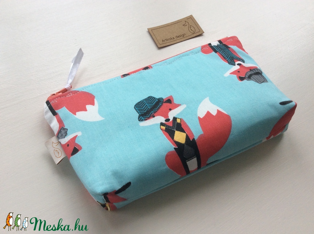 Róka-Móka irattartó neszesszer, mobiltok, szemüvegtok türkiz színben  - Artiroka design - táska & tok - neszesszer - Meska.hu