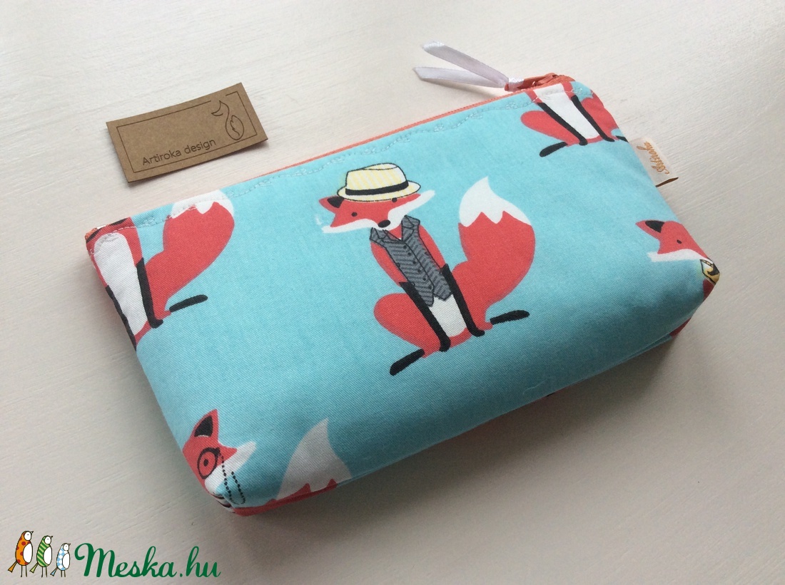 Róka-Móka irattartó neszesszer, mobiltok, szemüvegtok türkiz színben  - Artiroka design - táska & tok - neszesszer - Meska.hu