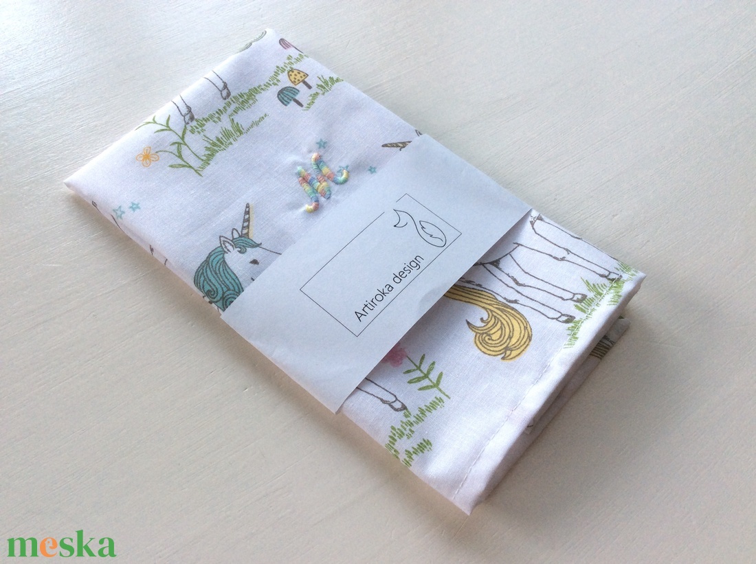 Hímzett, Unikornis mintás pamut textil zsebkendő -  - Artiroka design - szépségápolás - egészségmegőrzési kellékek - Meska.hu