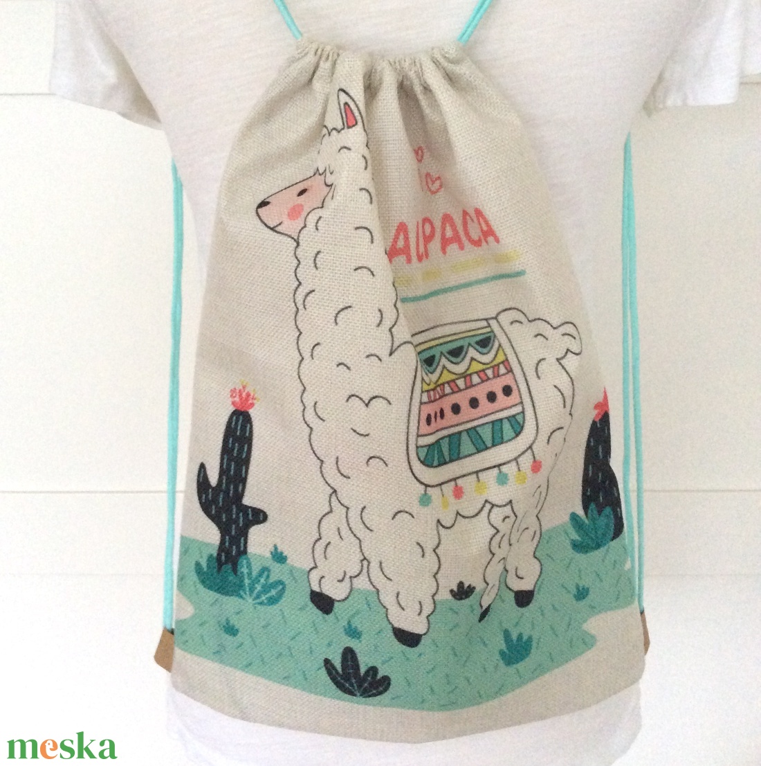 Láma mintás hátizsák - tornazsák edzéshez, úszáshoz  - Artiroka design -  - Meska.hu