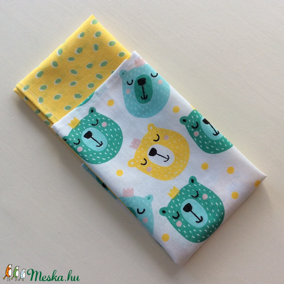 Sárga-zöld mackó mintás, pamut textil zsebkendő vagy szalvéta szett - NoWaste - - Meska.hu Sárga-zöld mackó mintás, pamut textil zsebkendő vagy szalvéta szett - NoWaste - - Meska.hu