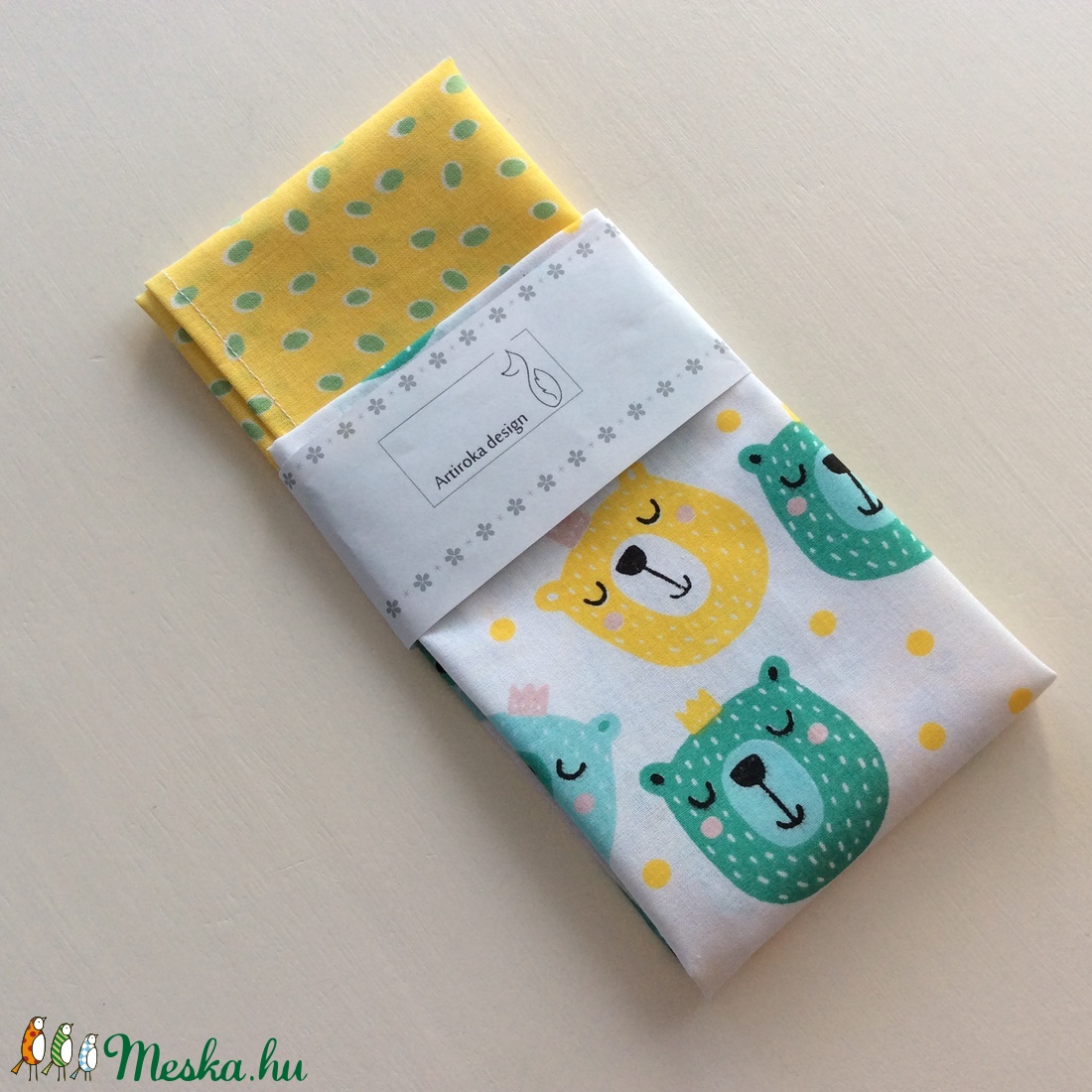 Sárga-zöld mackó mintás, pamut textil zsebkendő vagy szalvéta szett - NoWaste - - Meska.hu Sárga-zöld mackó mintás, pamut textil zsebkendő vagy szalvéta szett - NoWaste - - Meska.hu