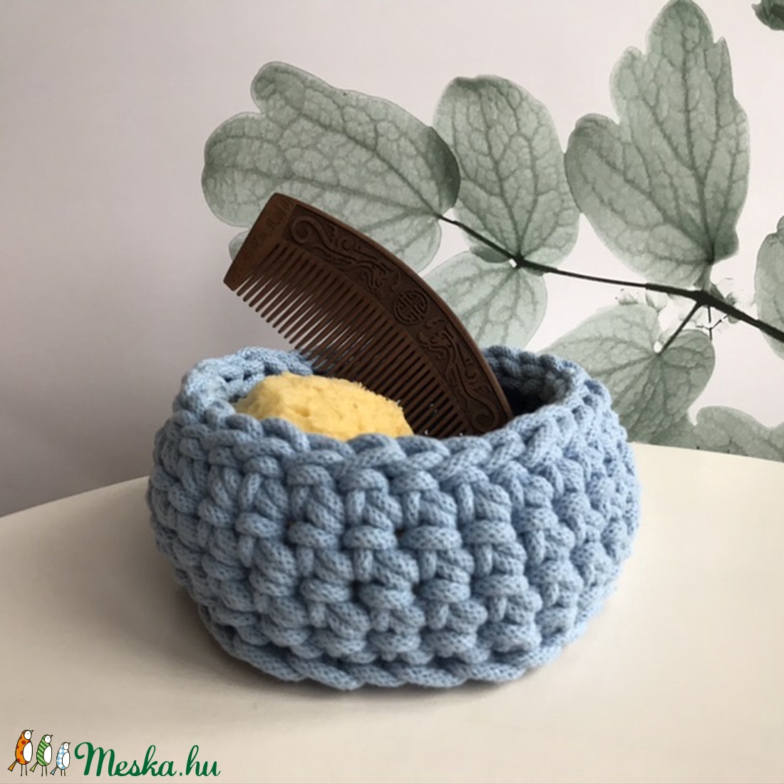 Közepes méretű horgolt kosár, világoskék  színben, zsinór fonalból - Artiroka design - NoWaste -  - Meska.hu