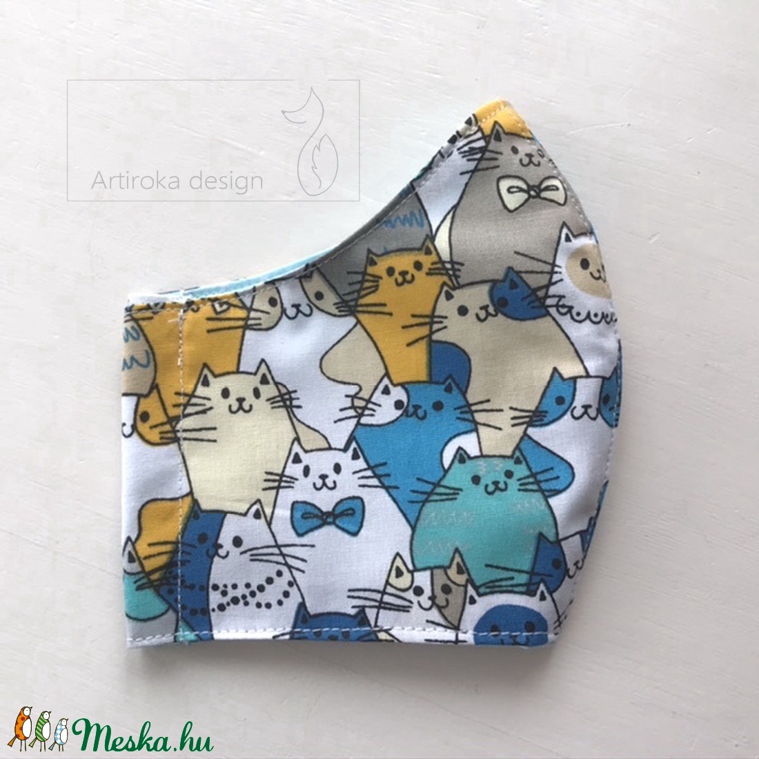 Cica mintás arcmaszk, szájmaszk, maszk-   Artiroka design -  - Meska.hu