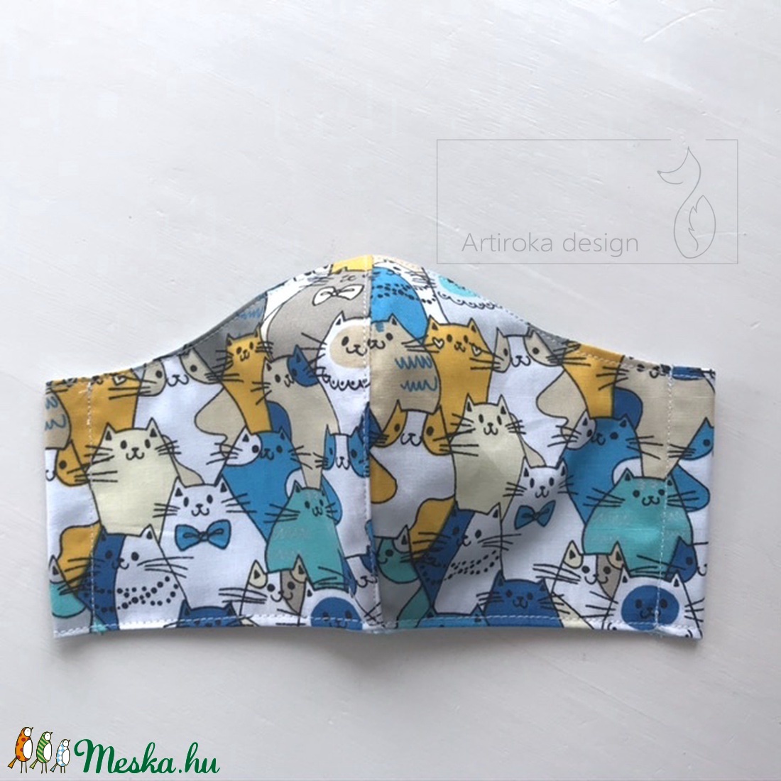 Cica mintás arcmaszk, szájmaszk, maszk-   Artiroka design -  - Meska.hu