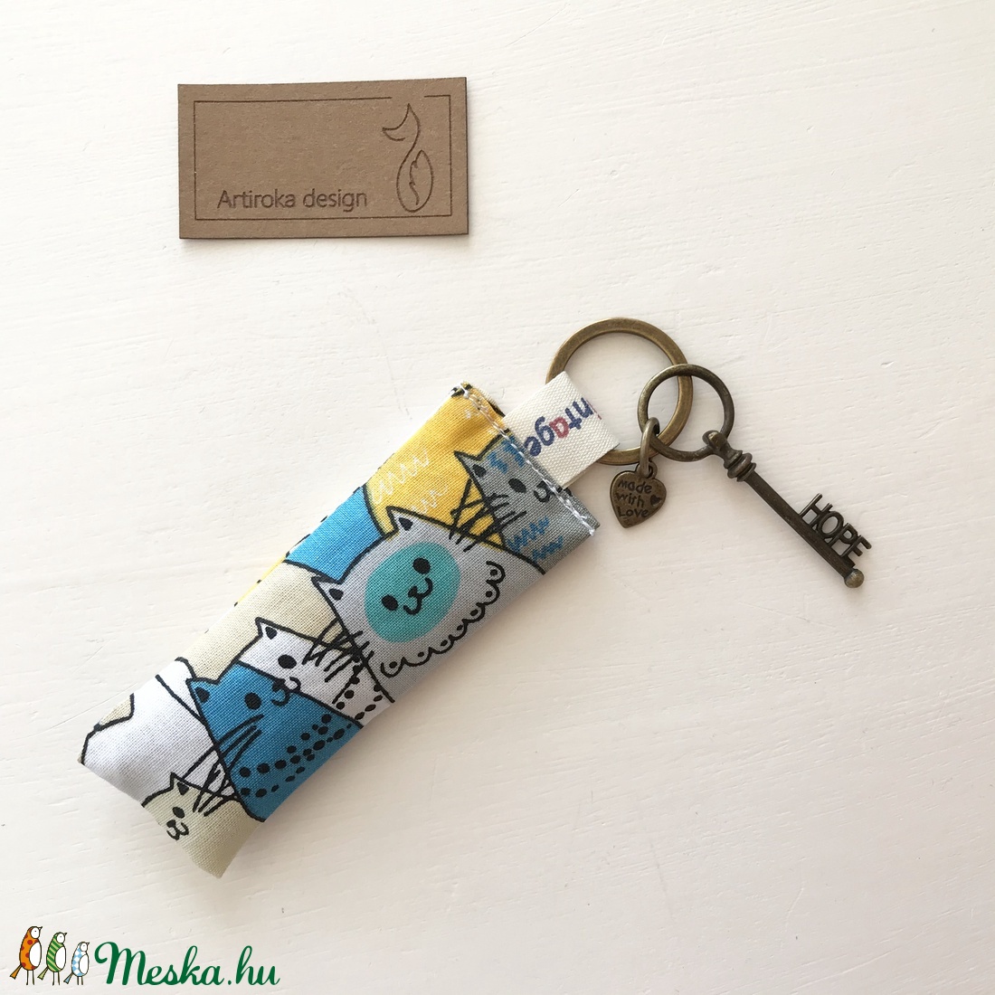 Cica mintás, remény (HOPE) kulcstartó, vintage kulcs dísszel - Artiroka design - - Meska.hu Cica mintás, remény (HOPE) kulcstartó, vintage kulcs dísszel - Artiroka design - - Meska.hu