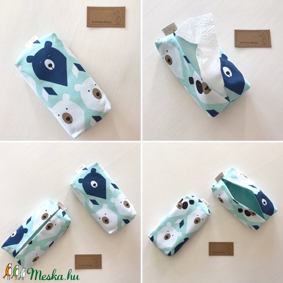 Mackó mintás papírzsebkendő tartó türkiz színben - Artiroka design -5 - - Meska.hu Mackó mintás papírzsebkendő tartó türkiz színben - Artiroka design -5 - - Meska.hu