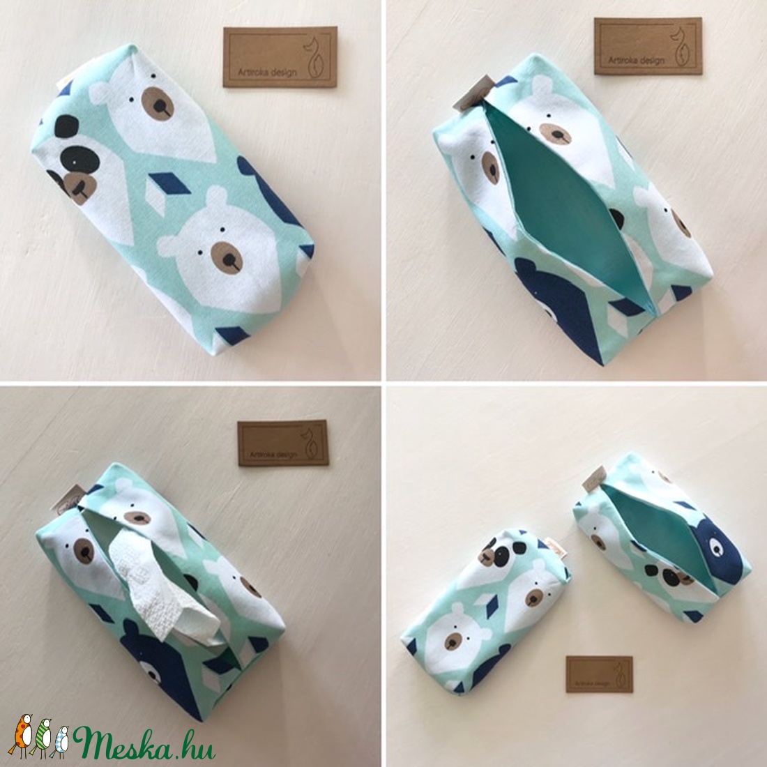 Mackó mintás papírzsebkendő tartó türkiz színben - Artiroka design -5 - - Meska.hu Mackó mintás papírzsebkendő tartó türkiz színben - Artiroka design -5 - - Meska.hu