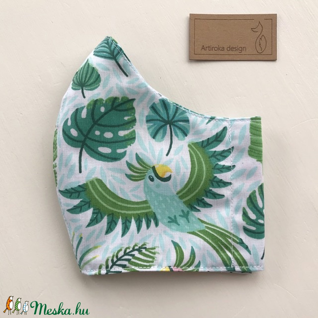 Papagáj mintás arcmaszk, szájmaszk, maszk -  Artiroka design - női - női - Meska.hu