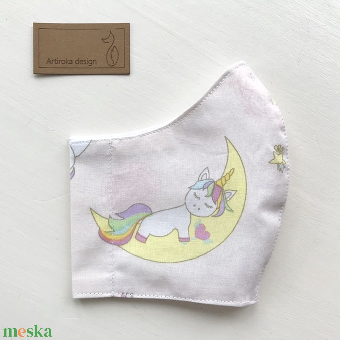 Pasztell rózsaszín, Unikornis mintás maszk, arcmaszk, szájmaszk, gyerekmaszk  -  Artiroka design  - gyerek - gyerek - Meska.hu