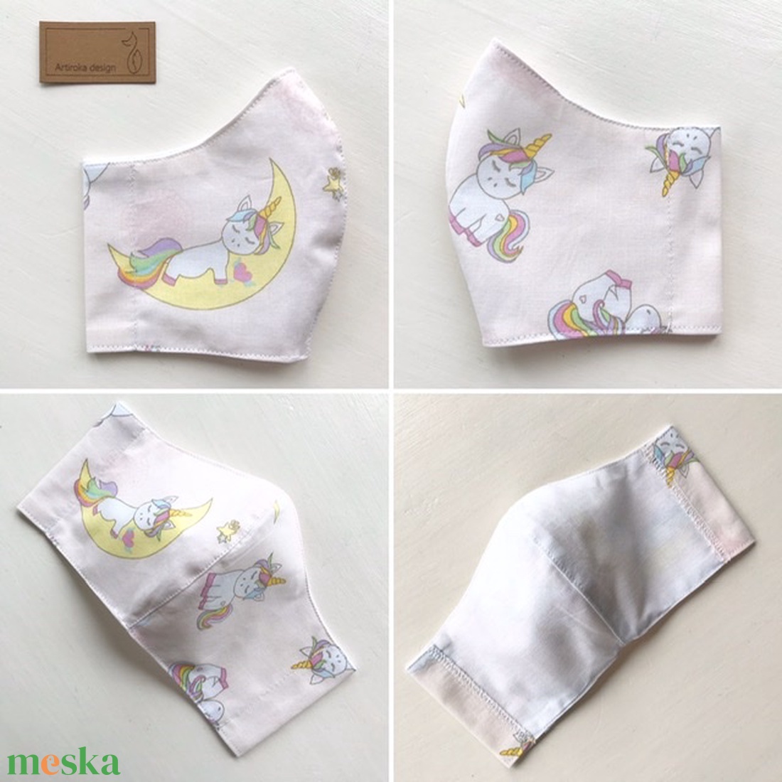 Pasztell rózsaszín, Unikornis mintás maszk, arcmaszk, szájmaszk, gyerekmaszk  -  Artiroka design  - gyerek - gyerek - Meska.hu