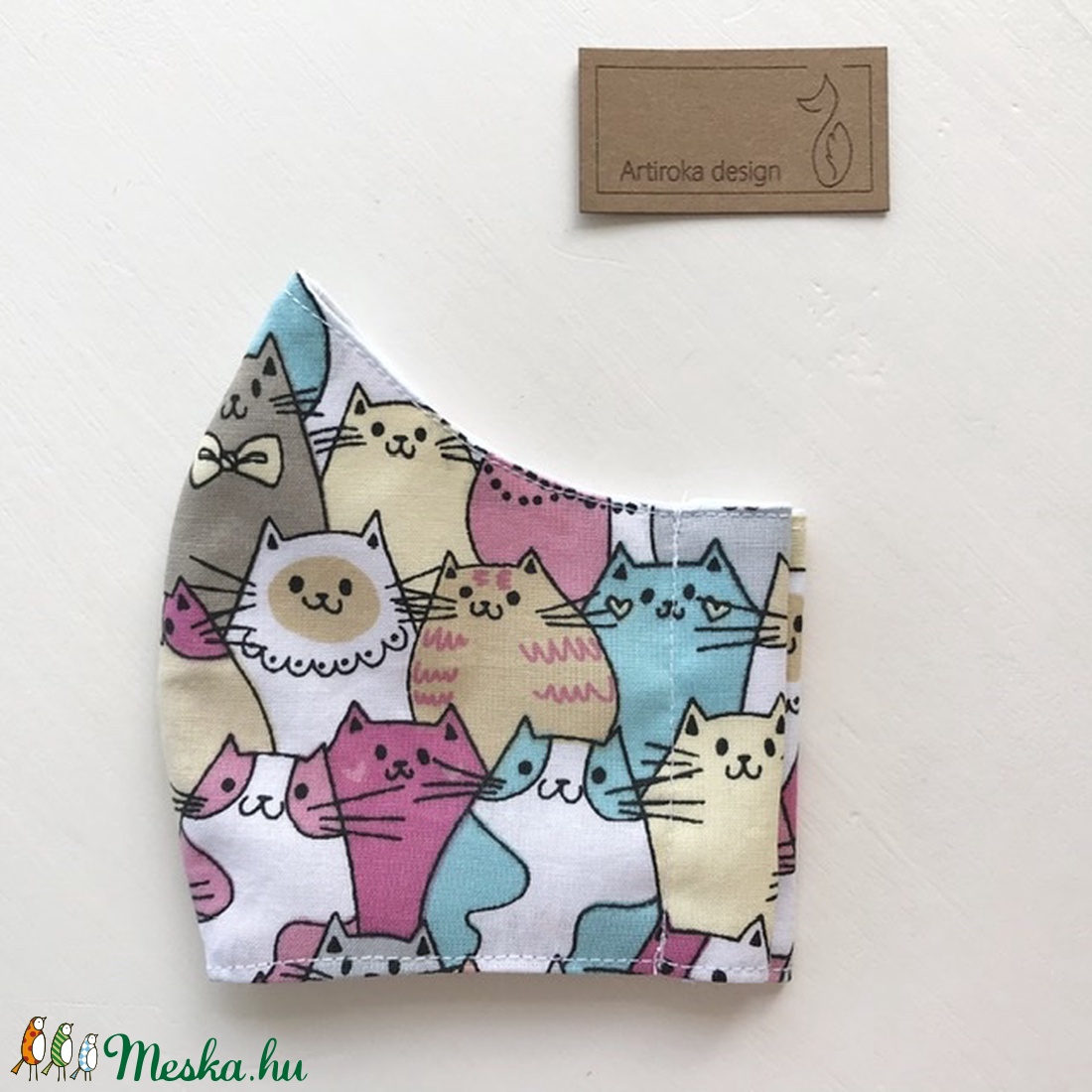 Cica mintás arcmaszk, szájmaszk, maszk -  Artiroka design -  - Meska.hu